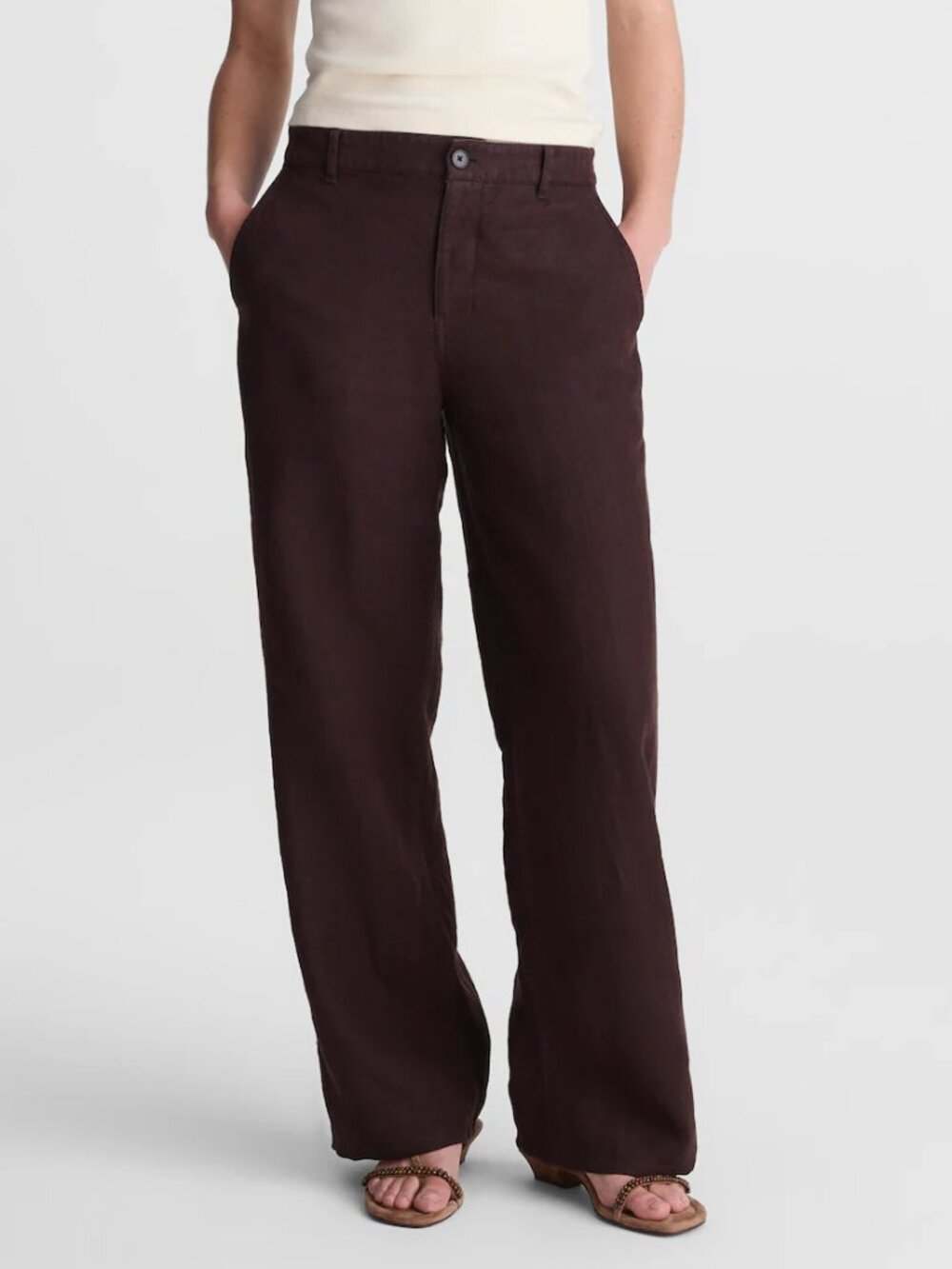 Madewell Zoe Relaxed Straight Leg Pants 100% Linen Brown Size 10/L NWT